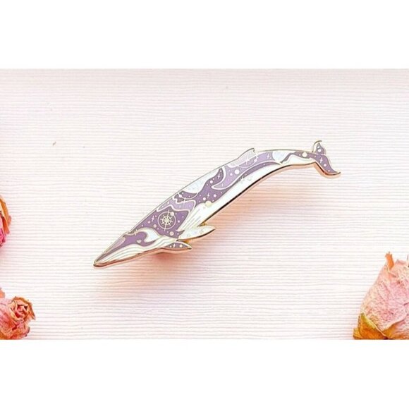 Whale Enamel Pin - Gold Plated Brooch - RARE Celestial and Sea Life Jewelry - Picture 6 of 9